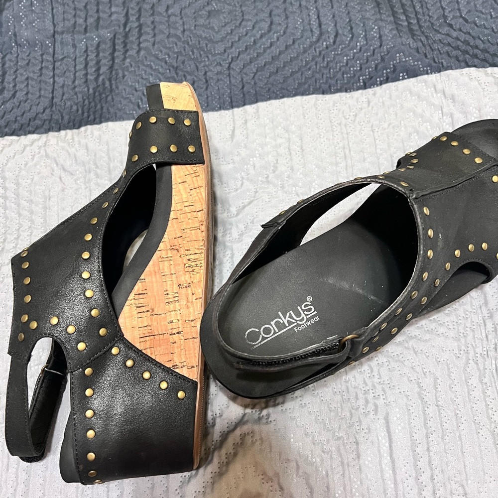 Corkys Black and Gold Wedge Shoes with Stylish Design